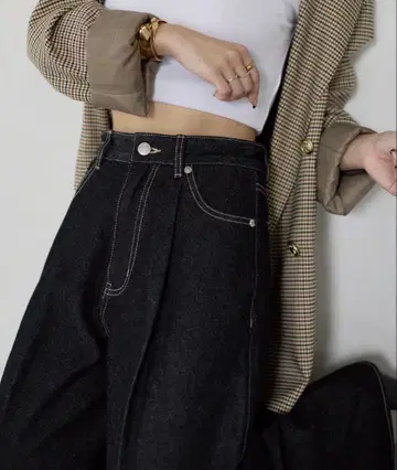 [Yuna 기획] 하이웨스트 턱 와이드 데님 팬츠