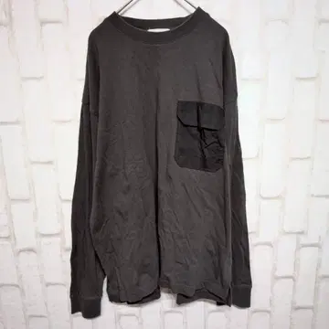 고품질 Minun 컷앤소 가슴 포켓 패치 롱T 톤온톤 블랙 M