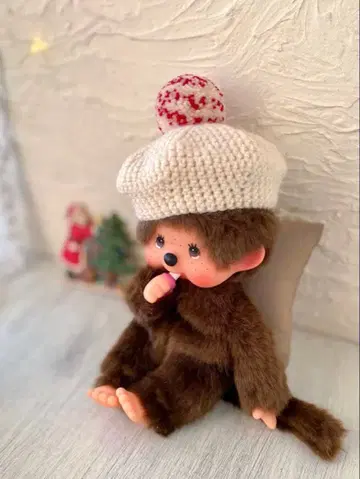 몽치치 S 사이즈용 베레모 아이보리 레드