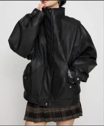 STAND NECK FAUX LEATHER 블루종 블랙