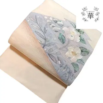 1960 화 화문 후쿠로 오비 오타이코 꽃 추상 고급 모던 샤레 베이지