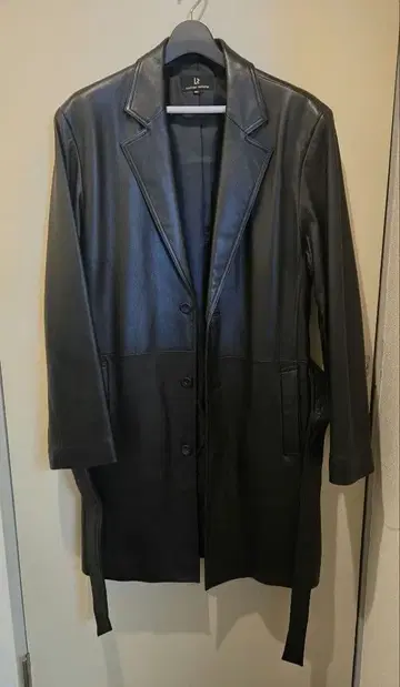 블랙 가죽 하프 코트 허리 벨트 포함