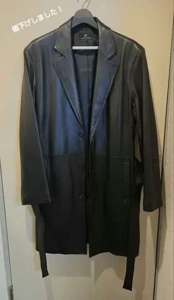 블랙 가죽 하프 코트 허리 벨트 포함