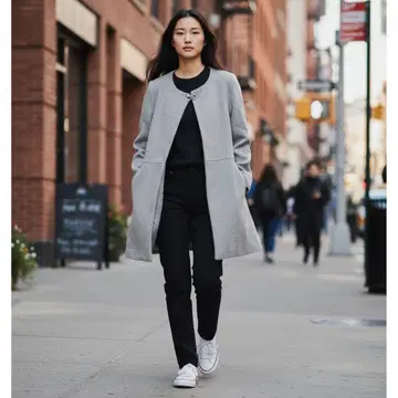 하자품 프리즈마트 M 그레이 코트 노카라 비쥬 버튼