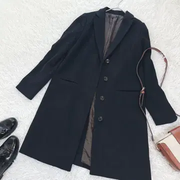 로트레아몽 울 체스터 코트 블랙 롱 히요쿠 버튼 40 일본제