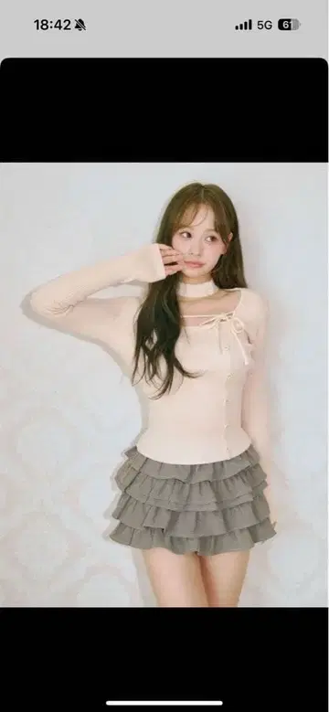 BUBBLES 초커 버튼 니트탑 핑크