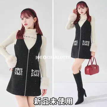 다리치 darich 프론트 지퍼 트위드 미니 원피스 BLK F