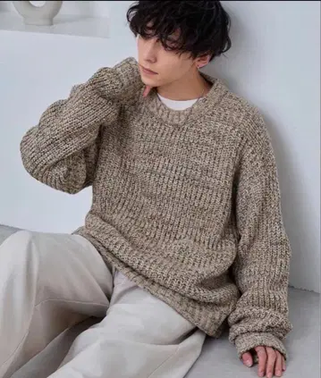 MONO-MART 로게이지 믹스 니트 빅 실루엣 풀오버 L