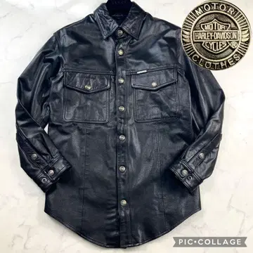 HARLEY-DAVIDSON 가죽 셔츠 자켓 블랙 로고 버튼