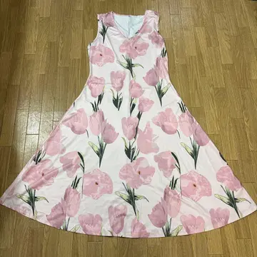 핑크 꽃무늬 슬리브리스 원피스 M