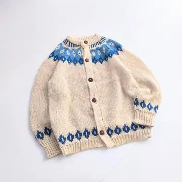 레어 그리스제 빈티지 핸드 니트 노르딕 블루 P28