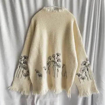 ZARA 자라 니트 스웨터 꽃 마가렛 자수 프린지