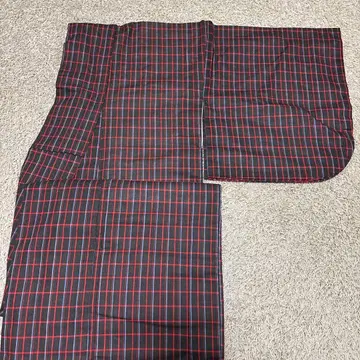 격자 무늬 기모노 빨간색 그레이