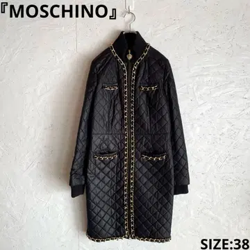레어 [ MOSCHINO ] 체인 퀼팅 롱 자켓 충전솜 블랙 38