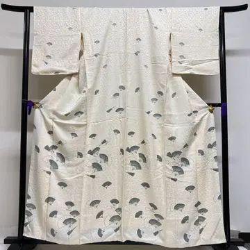 츠케사게 부채 무늬 부채 바탕 무늬 아이보리 기모노 124tz