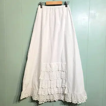 화이트 프릴 롱 스커트 코튼 유로 빈티지 페티코트