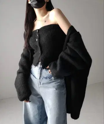 me+em select 니트 버튼 뷔스티에 + 롱 가디건 세트