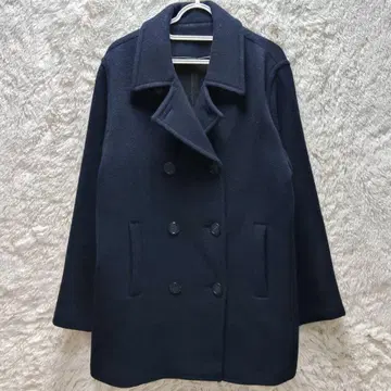 룰 캐시미어 혼방 피 코트 멜톤 멜란지 빅 사이즈 네이비