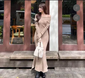 holiday and holiday 오프숄더 머메이드 원피스 리브 니트