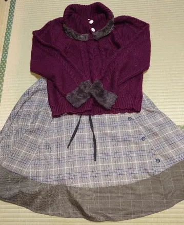 퍼 니트 스웨터 ( 와인 레드 청록색 )