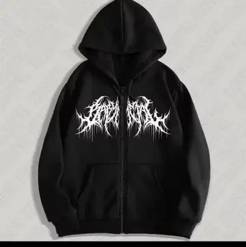 블랙 그래픽 프린트 집업 후드티