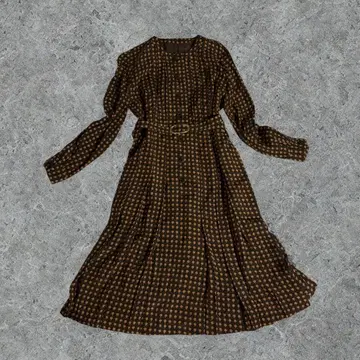 올 패턴 레트로 패턴 롱 원피스 벨트 포함 클래식 구제 의류 90s