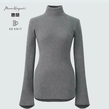 유니클로 마메쿠로구치 3D 리브 하이넥 스웨터 그레이 L 새상품