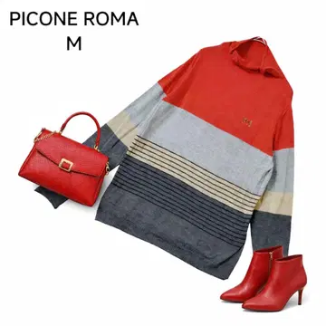 PICONE ROMA 니트 스웨터 배색 빨간색 그레이 M