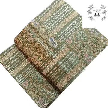 1990 화 후쿠로 오비 이치마츠 줄무늬 당초 추상 말차 금