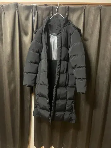 여성용 후드 부착 블랙 롱 다운 자켓