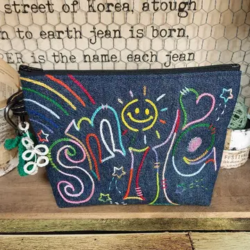 자수 데님 파우치 No.211 데님 리메이크 화장품 파우치 소품함