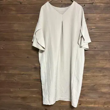 원피스 아이보리 V넥 무릎 기장 원피스 반팔 M