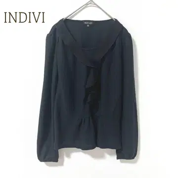 인디비 블라우스 긴팔 (38) 프릴넥 블랙 무지 일본제