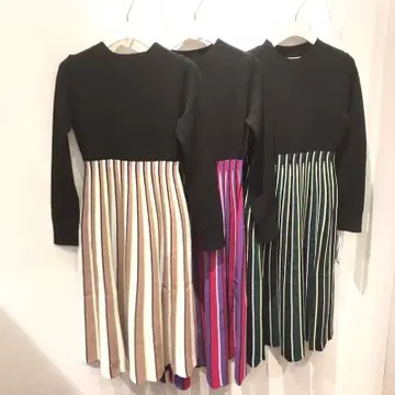 SNIDEL 스트라이프 스커트 니트 원피스