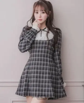 pium 코튼 레이스 긴팔 카페 원피스