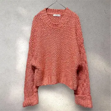 지나시스 F 핑크 뜨개질 니트 스웨터 긴팔 루즈핏 니트