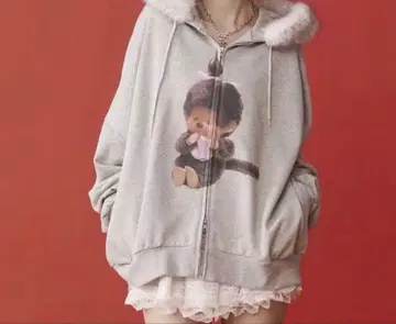 jouetie x 몽치치 퍼 도킹 ZIP 후디 그레이