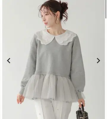 fitmore 핏모어 레이스 카라 밑단 도킹 맨투맨 그레이