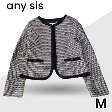 [ any sis ] 블랙 트위드 라메 노카라 자켓 2 사이즈