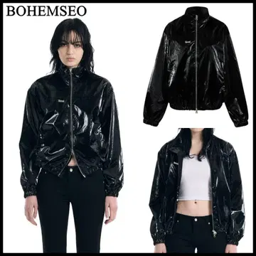 BOHEMSEO 블랙 광택 집업 자켓