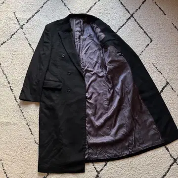 최상급 캐시미어 100 더블 체스터 코트 맥시 길이 블랙 XL 사이즈