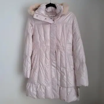 후드 부착 얇은 핑크 다운 자켓