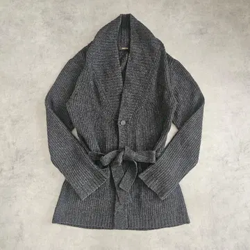 롱 니트 가디건 그레이 허리 리본