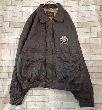 A-2 가죽 플라이트 자켓 천연 가죽 자수 안감 패턴 지도 브라운 XL