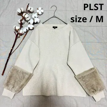 PLST 플라스테 소매 인조 모피 베이지 니트 M