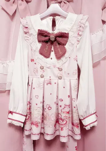 lizlisa 메니 하트 애프터눈티 패턴 핑크 긴팔