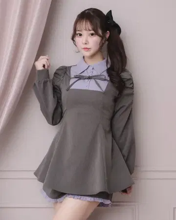 pium 프론트 리본 요크 절개 긴팔 셋업