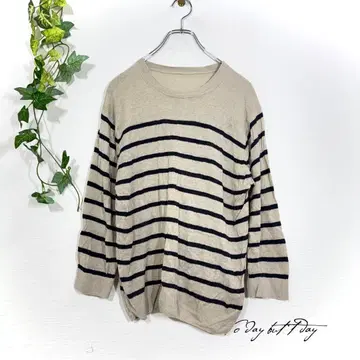 무인양품 MUJI 린넨 100% 보더 썸머 니트 스웨터 베이지 L