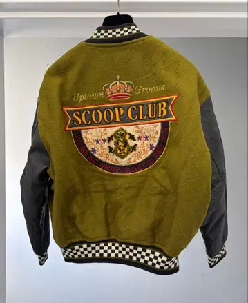 SCOOP CLUB 바시티 자켓 자수 체커 올리브 그린 사이즈 M