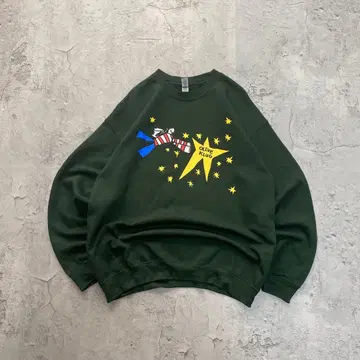 길단 USA 구제 의류 아트 별 프린트 맨투맨 트레이닝복 그린 L